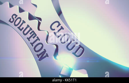 Cloud-Lösung - Mechanismus von metallischen Zahnrädern. 3d. Stockfoto