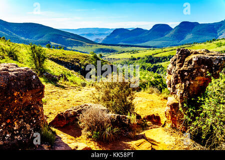 Blick in die Landschaft hinter Lissabon Fälle in der Nähe von God's Window auf der Panorama Route in Mpumalanga Provinz im Norden von Südafrika Stockfoto