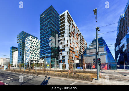 Oslo, Norwegen - 28. Februar 2016: Moderne Architektur im Zentrum von Oslo, Norwegen. Stockfoto