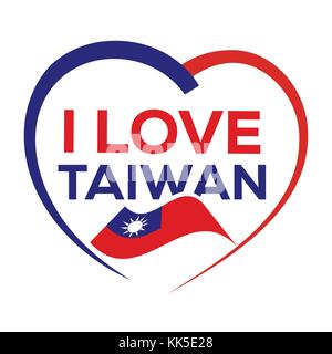 Ich liebe Taiwan mit Überblick über die Herzen und Taiwan Flagge, Icon Design, auf weißem Hintergrund. Stock Vektor