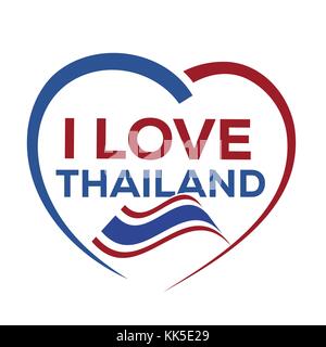 Ich liebe Thailand mit Umrisse des Herzens und die Flagge von Thailand, Icon Design, auf weißem Hintergrund. Stock Vektor