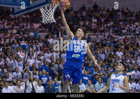 Cubao, Quezon City, Philippinen. 27 Nov, 2017. matthew Wright von gilas pilipinas Break Away Lay-up gilas Pilipinas verteidigten ihre Heimat gegen Chinese Taipei. Spiel beendete bei 90 - 83. Credit: noel Jose tonido/Pacific Press/alamy leben Nachrichten Stockfoto