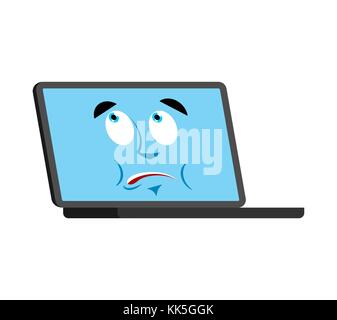 Laptop nicht wissen verwirrt emoji Gesicht Avatar. Computer perplex Emotionen. pc überraschen. Vector Illustration Stock Vektor