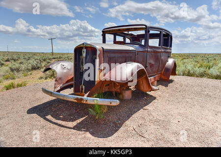 Route 66 Oldtimer Relikt in der Nähe der Eingang Nord der Petrified Forest National Park in Arizona, USA Stockfoto