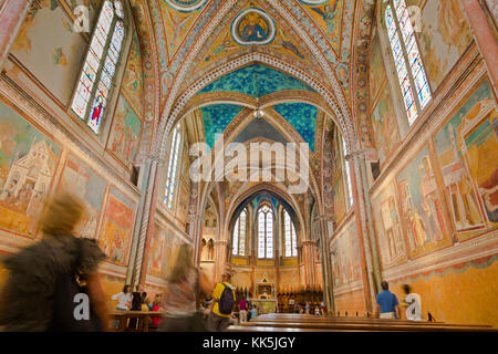 Assisi, Provinz Perugia, Umbrien, Italien. Basilica di San Francesco. Basilika des Heiligen Franziskus. Basilika Papale di San Francesco. Innenraum, zeigt fre Stockfoto