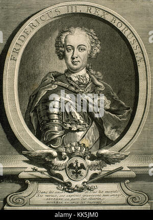 Friedrich II. der Große (1712-1786). König von Prusian und Kurfürst von Brandenburg. Haus der Hohenzolern. Porträt. Kupferstich von R. in der Bong. 19. Stockfoto