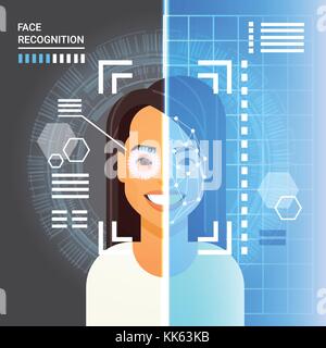 Face Recognition System scannen Auge Netzhaut von Business woman moderner Identifikationstechnik Berechtigungskonzept Stock Vektor