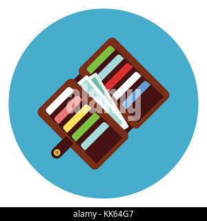 Geldbörse mit Kreditkarten Symbol web-Taste auf runden blauen Hintergrund Stock Vektor