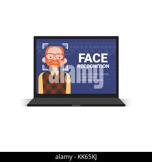 Laptop Computer scannen Benutzer Mann Gesicht Identification Technology control system access biometrische Erkennung Konzept Stock Vektor