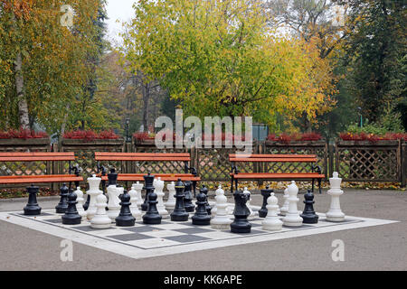 Schach Figuren im Park Herbst Stockfoto