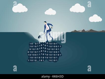 Business Mann graben ein Loch in den Boden für nützliche Informationen zu suchen. Konzept für Data Mining und Business Intelligence Stock Vektor