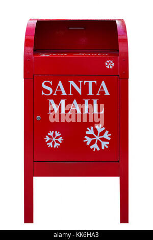 Santa mail Red christmas holiday Mailbox auf weißem Hintergrund Stockfoto