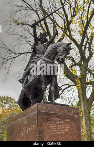 König Jagiello Denkmal, das für faire Pavillon der polnischen 1939 new york Welt erschaffen wurde und später mit der Central Park in New York City. Stockfoto