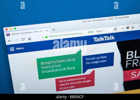 LONDON, GROSSBRITANNIEN, 22. November 2017: Die Homepage der offiziellen Webseite von TalkTalk - das Unternehmen die Bereitstellung von Pay-tv, Telekommunikation, Interne Stockfoto