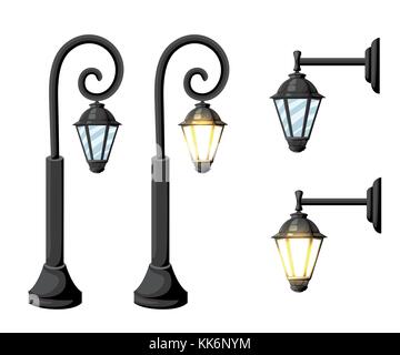 Vintage Straßenlaternen. vector retro Lampe leuchtet auf weißem Hintergrund auf weißem Hintergrund Web site Seite und mobile App Design isoliert isoliert. Stock Vektor