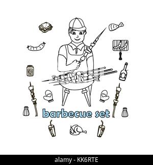 Grill Icon Set Stock Vektor