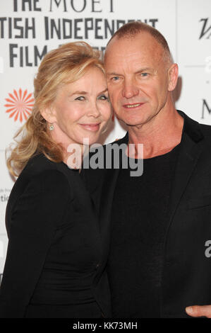 Sting und Trudie Styler das Moet British Independent Film Awards 2013 an Old Billingsgate Markt in London teilnehmen. 8. Dezember 2013 © Paul Treadway Stockfoto