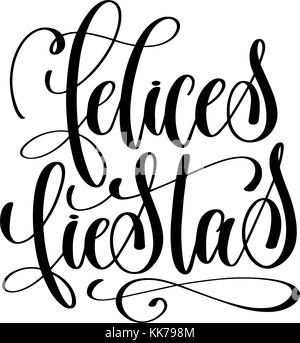 Felices fiestas - frohe Feiertage in spanischer Hand Schrift Stock Vektor