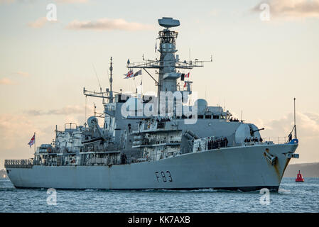 Der Typ 23 Fregatte HMS St Albans, Rückkehr in die Portsmouth Hafen, UK am 28/11/17. Stockfoto