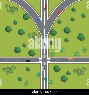 Autobahnen Draufsicht Cartoon Stock Vektor