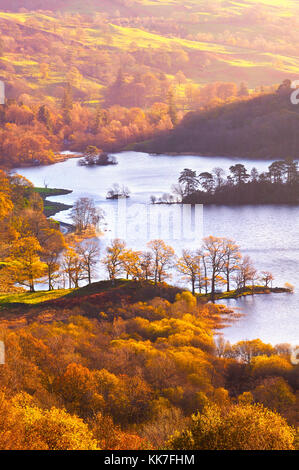 Warme, Seitenlicht malt die schöne Herbstlandschaft in Rydal Wasser, im Lake District National Park., England, Großbritannien Stockfoto