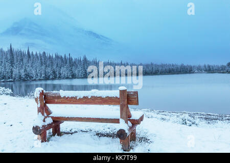 Der frühe Winter mit Schnee, Felsen und Wälder in den Glacier National Park, Montana, Usa Stockfoto