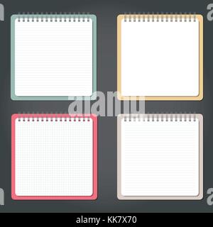 Weiß gesäumt, squared Notebook, Hinweis auf schwarzen Hintergrund. Vector Illustration Stock Vektor