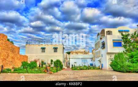 Traditionelle Häuser in der Medina von Hammamet, Tunesien Stockfoto