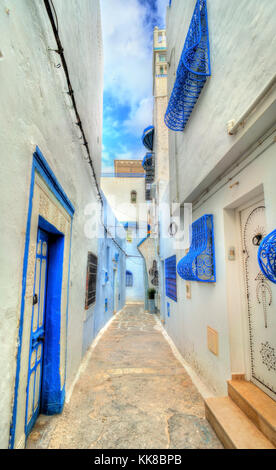 Traditionelle Häuser in der Medina von Hammamet, Tunesien Stockfoto