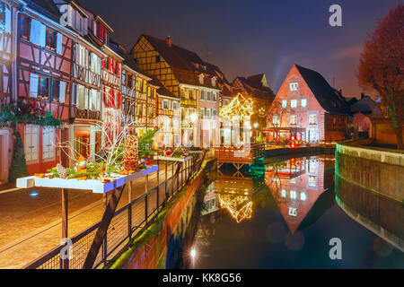 Weihnachten Little Venice in Colmar, Elsass, Frankreich Stockfoto