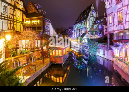 Weihnachten Little Venice in Colmar, Elsass, Frankreich Stockfoto