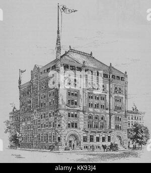 Gravierte Darstellung der Manhattan Athletic Club, New York City, errichtet im Jahre 1890, Menschen und eine Kutsche vor sich zu sehen, 1890. Von der New York Public Library. Stockfoto