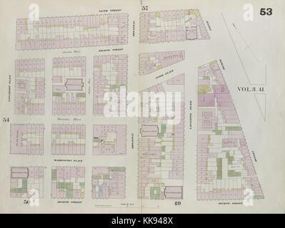 Gravur Kartenbild aus einem Atlas, mit original Bildunterschrift lesen' Platte 53: Karte von der 9th Street begrenzt, Fourth Avenue, 4th Street, Universität, New York City, New York, 1859. Von der New York Public Library. Stockfoto