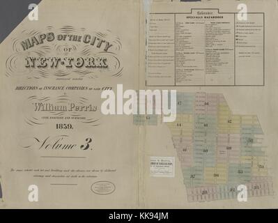 Gravur Kartenbild aus einem Atlas, mit original Bildunterschrift lesen' Band 3 Index Karte', New York City, New York, 1859. Von der New York Public Library. Stockfoto