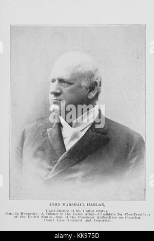 Schwarz-weiß Foto, Portrait, von John Marshall Harlan, ein amerikanischer Rechtsanwalt und Politiker von Kentucky, als Associate Gerechtigkeit auf der Oberste Gerichtshof der Vereinigten Staaten von 1877 bis zu seinem Tod 1911, 1902 serviert. Von der New York Public Library. Stockfoto