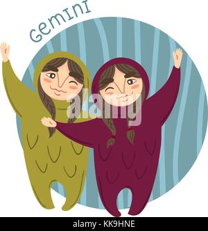 Cute Sternzeichen Zwillinge. Vector Illustration. Stock Vektor