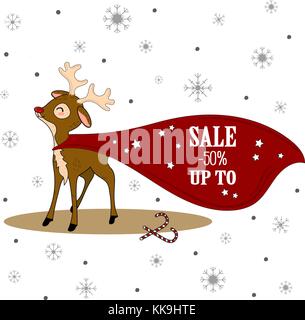Weihnachten Verkauf. xmas Hirsch mit Banner. Stock Vektor