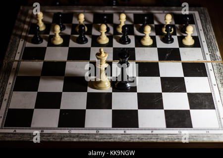 Zwei Könige Schachbrett zugewandt, gegen eine Revolution aus der Schachfiguren Alliance Stockfoto