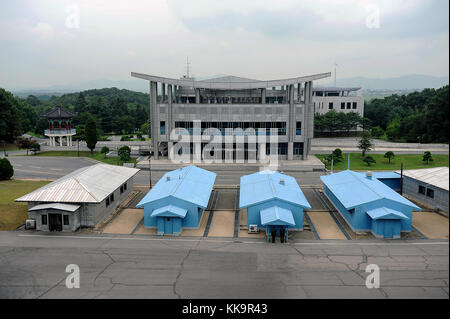 Panmunjeom, Nordkorea, Blick auf den Grenzstreifen zwischen Nord- und Südkorea Stockfoto