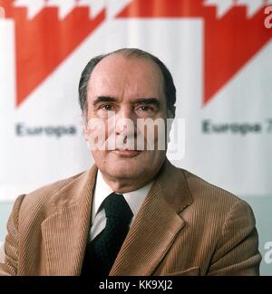 Der französische Politiker Francois Mitterrand, erster Sekretär der Sozialistischen Partei, PS, wurde im Januar 1979 in Brüssel, Belgien, aufgenommen. | Nutzung weltweit Stockfoto