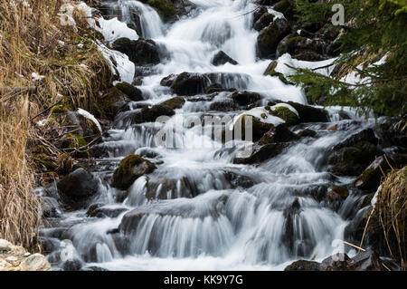 Majestic kleiner Bach hinunter Cascading einen Berg in den österreichischen Alpen (lange Belichtung) Stockfoto