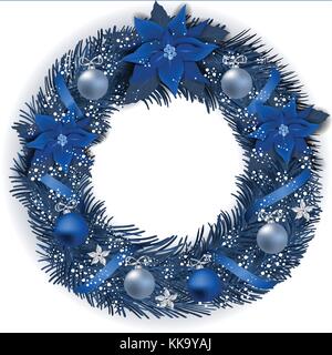 Weihnachten Kranz mit Tannenzweigen Weihnachten flowes, Bälle und dekorative Elemente. Stock Vektor