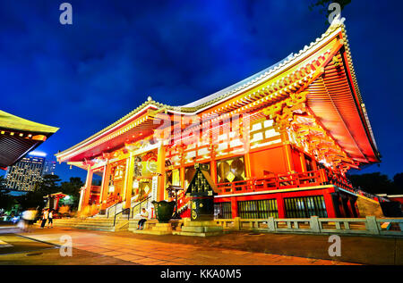 Tokio, Japan - Juli 17, 2016: Ansicht der Senso-ji Tempel bei Nacht in Tokio am 17. Juli 2016. Stockfoto