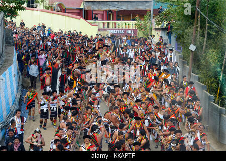 Stein ziehen Zeremonie, während kisima Nagaland hornbill Festival, kohima, Nagaland, Indien, Asien Stockfoto