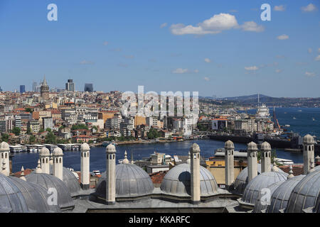 Blick auf das Beyoglu-Viertel, Goldenes Horn von der Suleymaniye-Moschee, UNESCO-Weltkulturerbe, Istanbul, Türkei, Europa Stockfoto