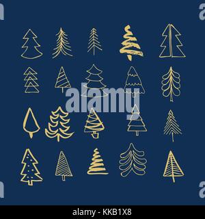 Hand gezeichnet Weihnachtsbäume doodle Symbole Stock Vektor