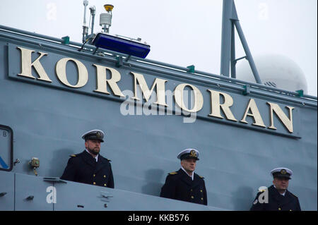 ORP Kormoran, Kormoran II Klasse minehunter, die neueste polnische Marine Schiff, während das Schiff Inbetriebnahme in Gdynia, Polen. 28. November 2017 © Wojcie Stockfoto