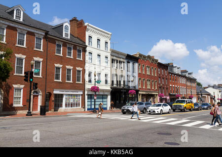 Allgemeine Ansicht entlang M ST NW im historischen Viertel von Georgetown, Washington DC, USA. Stockfoto