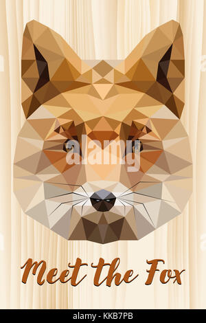 Der Fuchs - Einzigartige lustig Poster mit low-poly von Fox Gesicht und die geschriebenen Worte "Treffen der Fuchs" Stockfoto