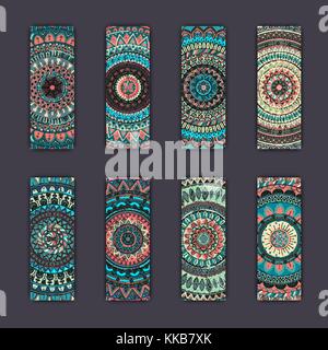 Banner Karte mit Blumen bunt dekorativ Mandala Elemente Hintergrund. Tribal, ethnischen, indischen, Islam, arabische und osmanische Motive. Stock Vektor